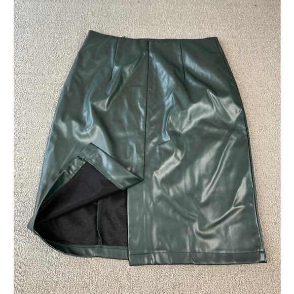 NWT Kate Kasin Faux Leather Pencil Skirt Green Size Large - Picture 3 of 7